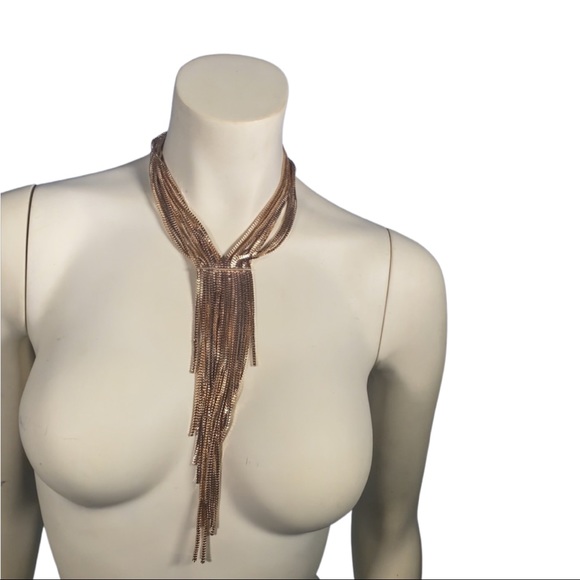 Gold colored waterfall chain necklace elegant statement piece - Picture 3 of 7